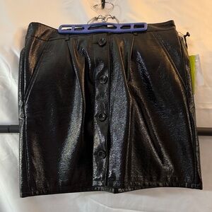 Nordstrom Shiny Black Button-Front Mini Skirt